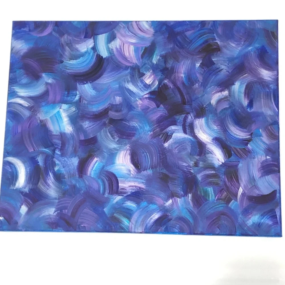 HANDCRAFTED BLUE, PURPLE, SILVER ABSTRACT WAVY ART